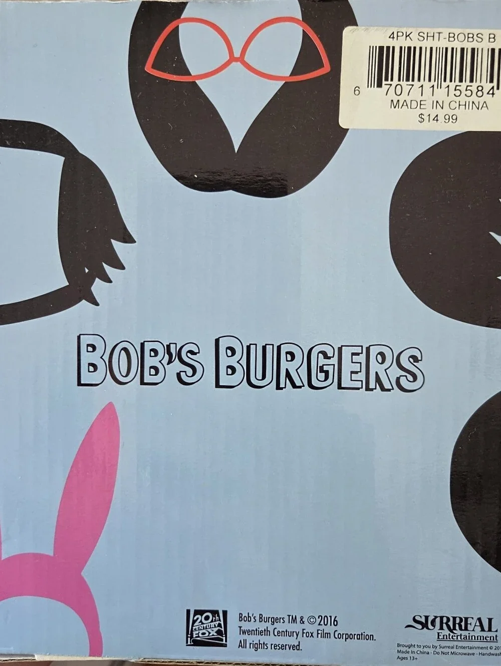 Bob's Burgers 4-Pack Shot Glass Set produced by Surreal Entertainment Box Damage